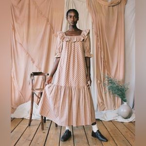 NWT Christy Dawn The Maggie Dress Chestnut Plaid Prairie Romantic Maxi Small.